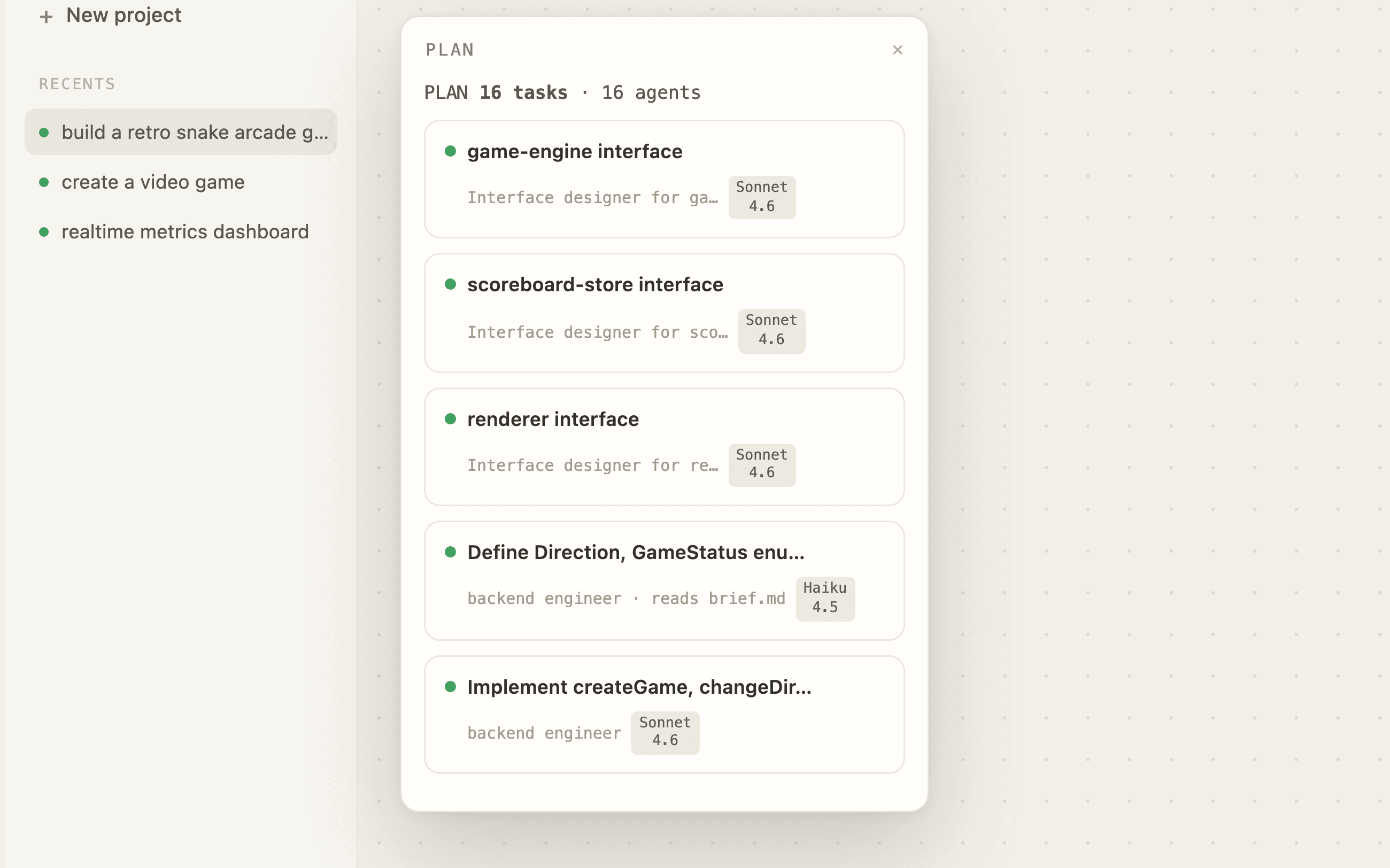 Optivia plan panel listing tasks over the dependency graph